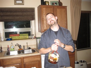 Hubby with his booze...starting the New Year out right!